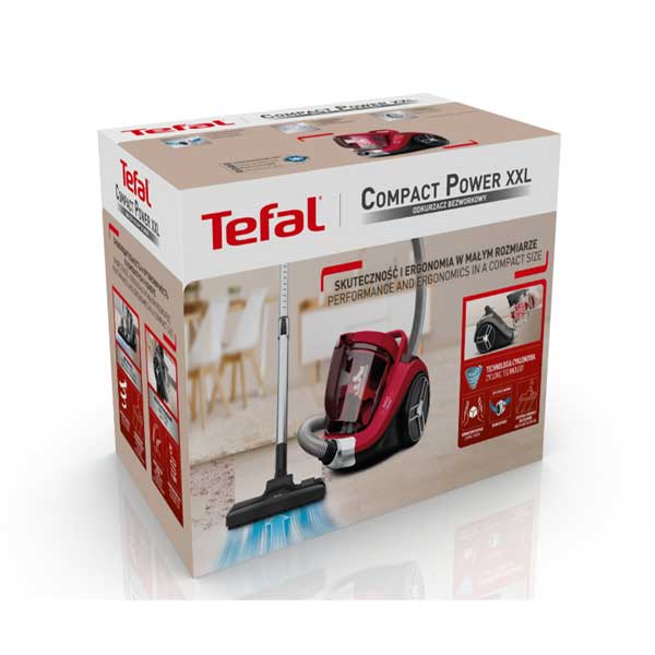 Tefal Compact Bagless Vacuum Cleaner TW4853HA Power XXL 550W, 3 level Filtration, 2.5L Dust Container – Red
